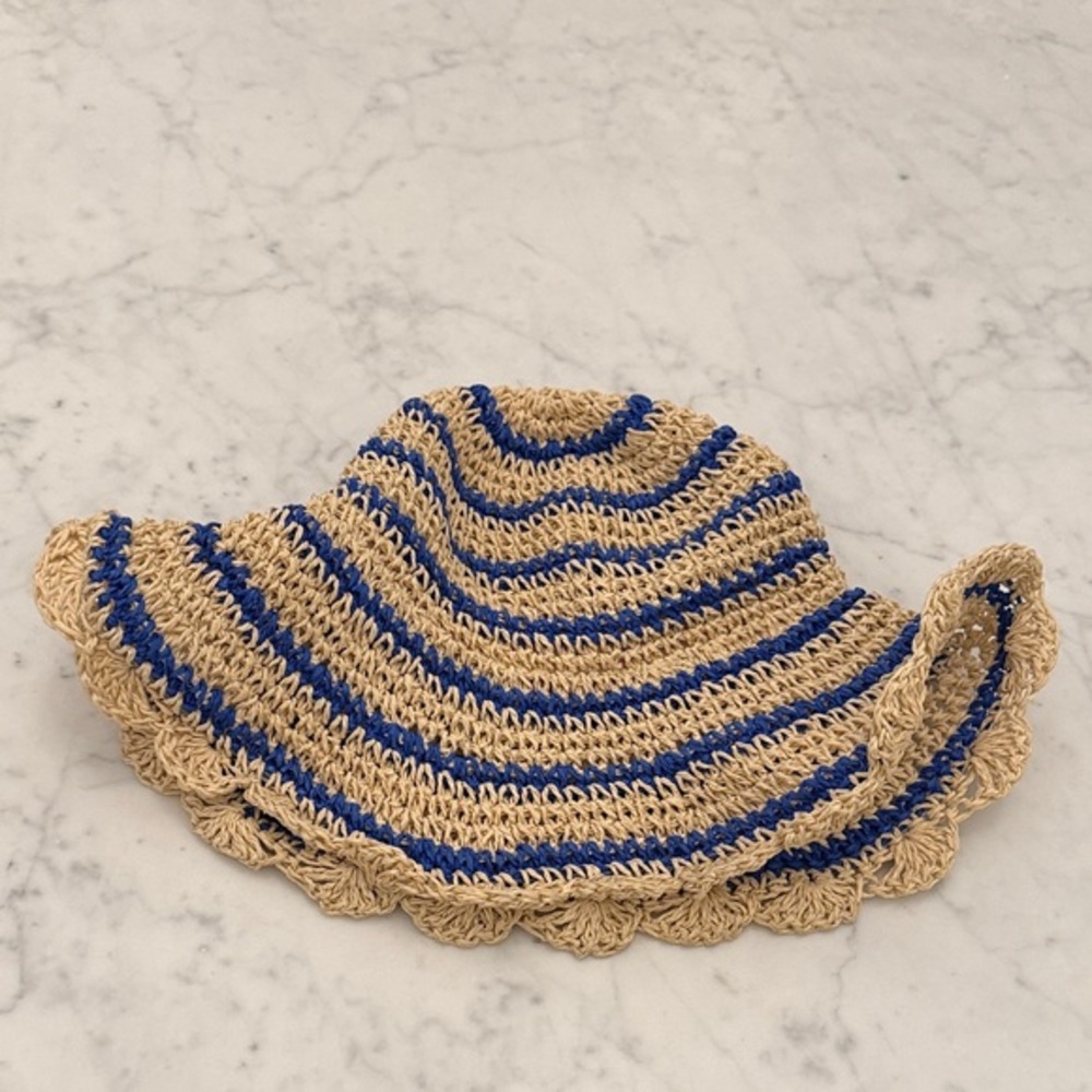 Mini Boden Crochet Sun Hat Blue Natural Pink 9–12Y